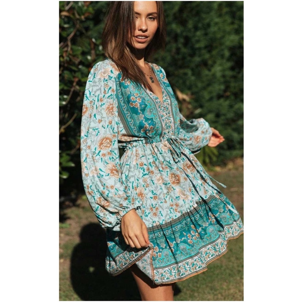 Boho Hippie Gypsy Floral print pink ruffle dress - Picture 16 of 16